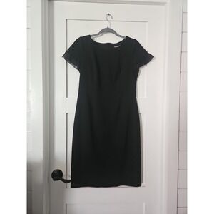 GLAMOUR Black Sheath Dress Size 8 Chiffon Ruffle Sleeve Career Cocktail LBD